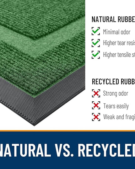 OLANLY Front Door Mat Indoor Outdoor Entrance, Waterproof All-Season, All-Weather Doormat, Sturdy Natural Rubber, Fade Resistant, Low Profile, Easy Clean Patio Porch Entryway Mat, 36x24, Green