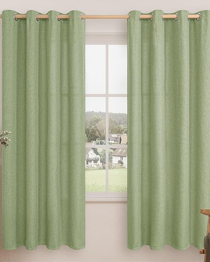 LAMIT Natural Linen Thermal Curtains for Living Room, Grommet Thick Light Reducing Curtains Window Light Filtering Panels for Bedroom/Farmhouse, Set of 2 Panels, W52 x L72, Sage Green