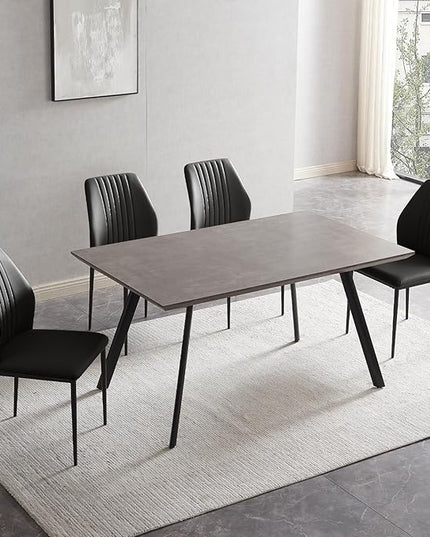 ZckyCine 46.5" Modern 5-Piece Kitchen Table Set Rectangular Wood Dining Table with 4 Upholstered Leather Chairs