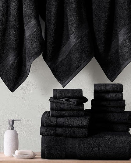 LANE LINEN 100% Cotton Luxury Bath Towel Set - 6 Pieces - Ring Spun, Super Soft & Highly Absorbent - 2 Bath, 2 Washcloths, 2 Hand Towels for Bathroom - Holds Well After Multiple Washes - Black
