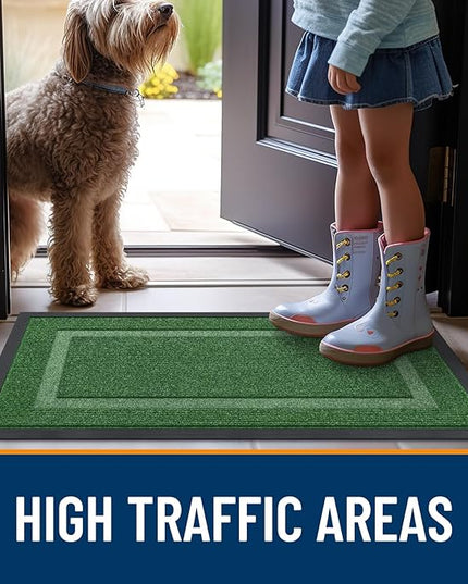 OLANLY Front Door Mat Indoor Outdoor Entrance, Waterproof All-Season, All-Weather Doormat, Sturdy Natural Rubber, Fade Resistant, Low Profile, Easy Clean Patio Porch Entryway Mat, 47x17, Green