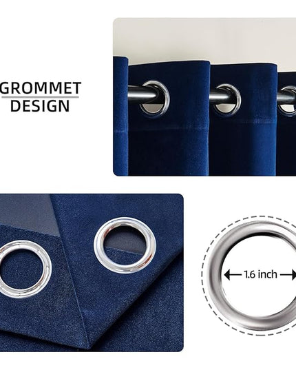 Joydeco Royal Blue Velvet Curtains 90 inch Curtains, Luxury Grommet Blackout Curtain 2 Panels, Thermal Insulated Privacy Room Darkening Window Drapes for Bedroom Living Room Home Theatre (52Wx90L)