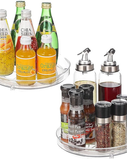 URALFA 9 Inch Lazy Susan Spice Rack Organizer, 360 Degree Rotating Round Lazy Susan Turntable for Cabinet, 2-Pack, Clear