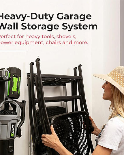 TIDYME Garage Tool Organizer Wall Mount - 96 inches - Sturdy Storage Rack with Adjustable Hooks, Anti-Rust - Easy Installation, 600lbs Capacity - Garden Tool Organizer (06 Racks & 12 Hooks)