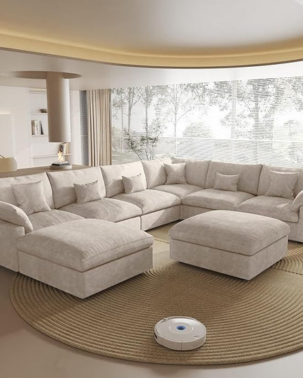 Cloud Couch Modular Sectional Sofa,160" U Shaped Couch, Convertible Wide Seater with Ottoman, 8 Seater for Living Room Set,Covers Washable&Replaceable