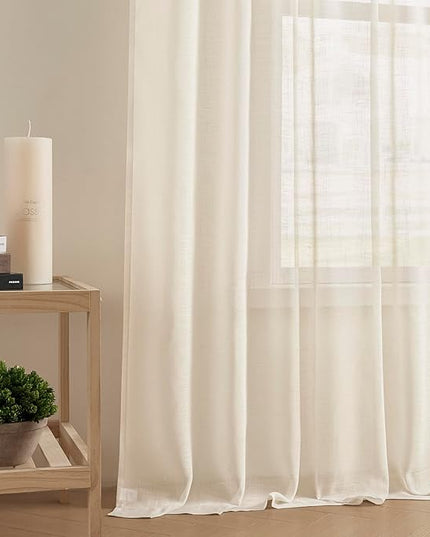 Joydeco Sheer Curtains 84 Inches Long, White Curtains for Living Room 2 Panels Set, Linen Curtains Window Privacy Assured with Light Filtering(W52 x L84 Inch,Linen)