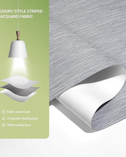 Blackout Roller Shades for Indoor Windows, Cordless Jacquard Fabric-Matched Roller Blinds, Easy to Install Privacy UV Protection Roll Up Blinds for Home Office, Grey, 32" W x 72" H