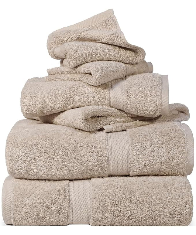Superior Egyptian Cotton Pile 6 Piece Towel Set, Includes 2 Bath, 2 Hand, 2 Face Towels/Washcloths, Ultra Soft Luxury Towels, Thick Plush Essentials, Guest Bath, Spa, Hotel Bathroom, Stone