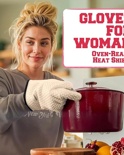 KITCHEN PERFECTION XL Silicone Smoker Oven Gloves for Women -Extreme Heat Resistant BBQ Gloves -Handle Hot Food Right on Your Grill Fryer&Pit|Waterproof Grilling Cooking Mitts|Superior Set+3 Bonuses