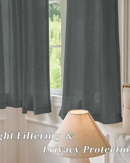 DUALIFE Grey Extra Long Sheer Linen Curtain Panels 108 Inches for Living Room Back Tab Rod Pocket Light Filtering Farmhouse Semi Sheer Linen Curtains for Large Tall Window, Gray 52x108 2 Panels