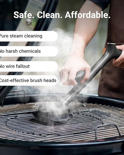 ThermoMaven BBQ Grill Brush Bristle Free - 17" Safe Steam Grill Cleaner Brush with Scraper and 5 Brush Heads for Porcelain/Gas/Charcoal Grill Outdoor Grill Barbecue Cleaner