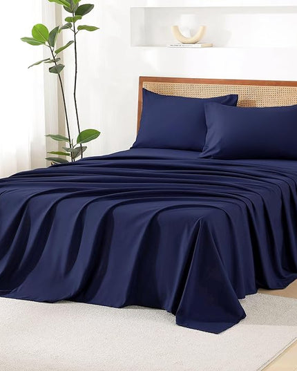 Litanika Full Size Comforter Set with Sheets Navy Blue - 7 Pieces Bed in a Bag Full Chevron Tufted Complete Bedding Sets with Comforter, Sheets, Pillowcases & Shams