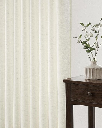 Natural Pinch Pleated Linen Curtains 84 Inch Length 1 Panels for Bedroom Living Room Textured Cream Semi Sheer Window Curtain Boho Neutral Back Tab Pinch Pleat Drape with Hooks 84 Inches Long