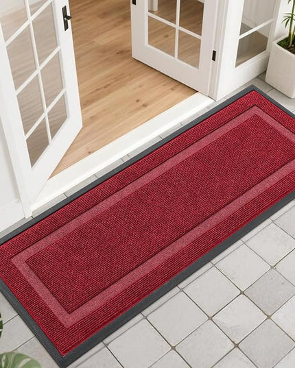 OLANLY Front Door Mat Indoor Outdoor Entrance, Waterproof All-Season, All-Weather Doormat, Sturdy Natural Rubber, Fade Resistant, Low Profile, Easy Clean Patio Porch Entryway Mat, 47x17, Wine Red