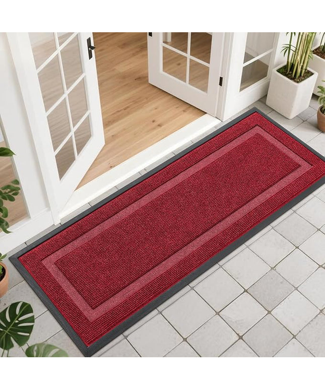 OLANLY Front Door Mat Indoor Outdoor Entrance, Waterproof All-Season, All-Weather Doormat, Sturdy Natural Rubber, Fade Resistant, Low Profile, Easy Clean Patio Porch Entryway Mat, 47x17, Wine Red