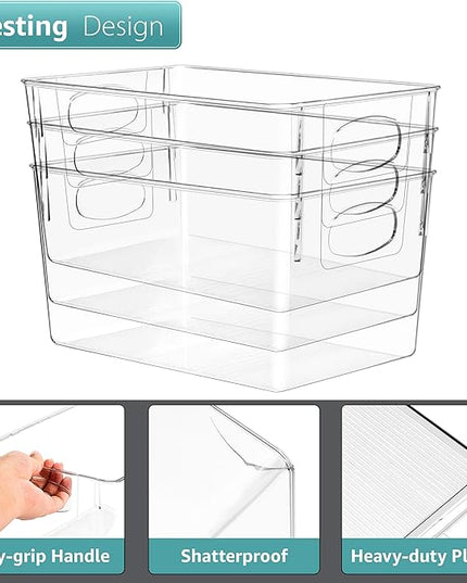 Sorbus 2 Pack Large Clear Plastic Storage Bins, Clear Organizer Bins with Handle for Kitchen, Pantry, Cabinet, Refrigerator, Craft, Toys, Clothes, Closet, Under Sink, Bathroom Organizers and Storage