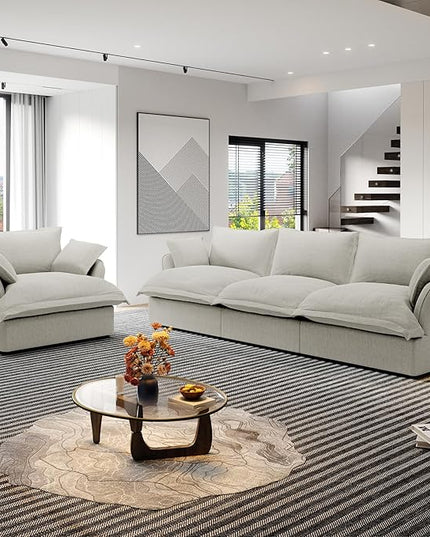 Cloud Modular Sectional Sofa Couch, 3 Seater with Armchair Convertible Sectional Couch, Down Feather Fill Sofa, Completely Removable Cover, Corner Sofa for Living Room, Office, Light Grey