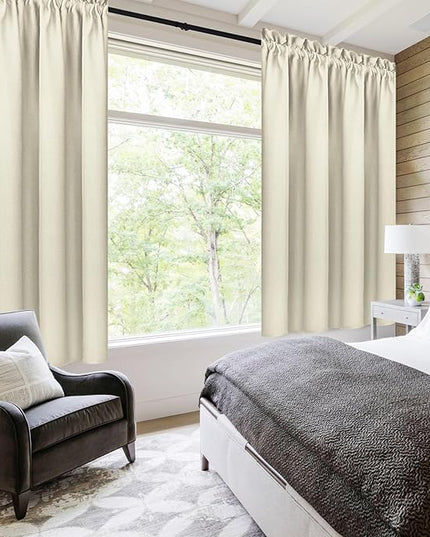 DWCN Blackout Curtains for Bedroom – Rod Pocket Thermal Insulated Noise Reducing Noise Reducing Drapes for Living Room, W 38 x L 54 Inch, 2 Panels, Light Beige