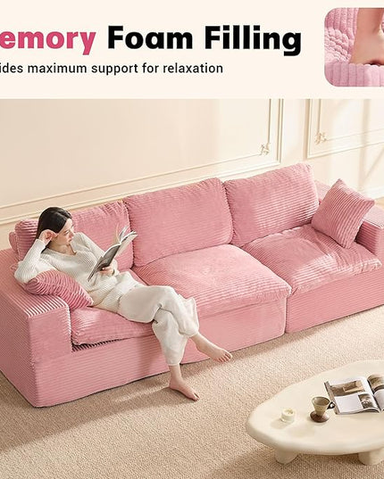 106.3” Sectional Couches for Living Room, Cloud Couch, Modular Sectional Sofa, Convertible Sofas Bed, Deep Seat Sofa, Corduroy, Pink