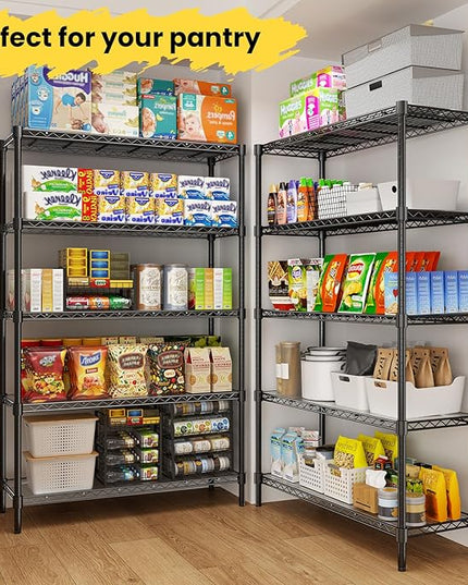 45" W Storage Shelves 5 Tier Wire Shelving with Shelf Liners, Adjustable Metal Garage Shelving, 1875LBS Heavy Duty Commercial Storage Rack for Pantry Kitchen, 45" W x 16" D x 72" H, Black