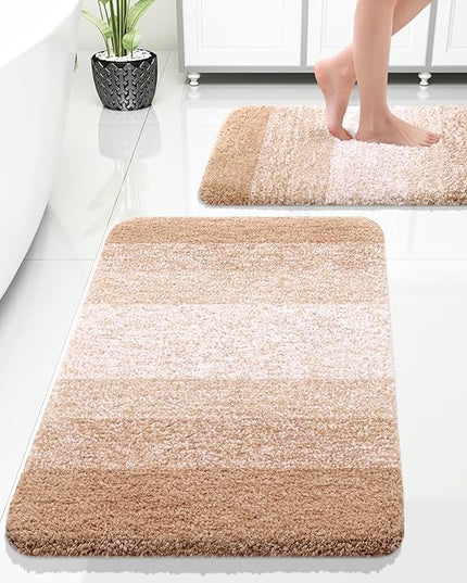 OLANLY Bathroom Rug Set 2 Piece, Soft Absorbent Microfiber Bath Rug Set, Non-Slip, Machine Wash Dry, Plush Shaggy Bath Mats for Bathroom (30"x20"+24"x16", Beige)