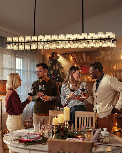 Crystal Black Rectangular Chandelier for Dining Room, 54in Chandeliers Over Table, Modern Chandelier Rectangle Contemporary Pendant Light Fixture for Kitchen Island Bar, Includes 60XG4 Bulbs
