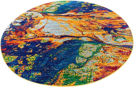 Rugs.com Calypso Collection Rug – 10 Ft Round Multi Medium-Pile Rug Perfect for Kitchens, Dining Rooms