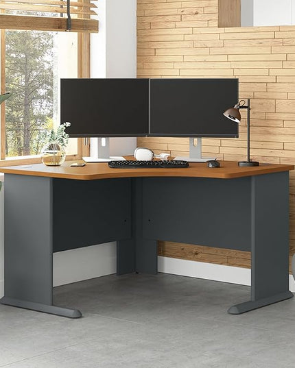 Bush Business Furniture Series A 48W Corner Desk in Natural Cherry and Slate, Compact L Shaped Workstation, Office Desktop Solution for Workspace