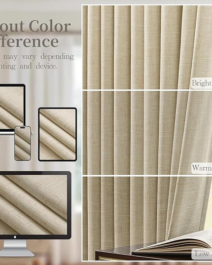 YZ HOME Sand Pinch Pleated 100% Blackout Curtains 95 Inches Long Linen Room Darkening Window Curtains for Living Dining Room Bedroom Thermal Insulated Pinch Pleat Double Layer Drapes with Hooks