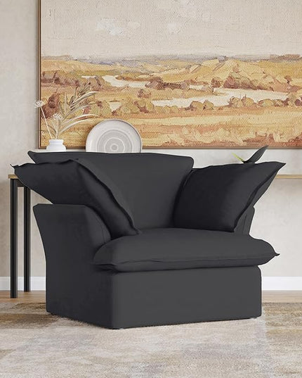 JACH Modern Comfy Couch Chair with Thick Cushion, Couch Single Accent Chair Deep Seat Sofa Couches, Hemp Velvet Sofas Furniture for Small Spaces Living Room Bedroom Office Apartment (Black)