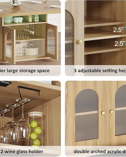 HSH Dining Table for 4–6, 63 Inch Wood Farmhouse Kitchen Table with 3-Tier Storage Shelf and Acrylic Door Cabinet, Rectangular Modern Dining Room Dinner Table for Apartment Home Small Space, Light Oak