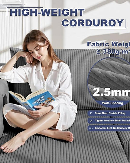 108" Boneless Couches for Living Room, Modular Cloud Couch Sofa -4 Pieces U Shap Corduroy Sectional Sofa, Fluffy Memory Foam Sleeper Sofa Furniture, No Assembly, Wide Armrest, Grey