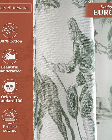 Maison d' Hermine Curtains for Living Room 100% Cotton 124 inch Length One Panel Light Filtering Toile Curtains with Rod and Loop Pockets (The Miller Antique Green (White Background), 50" W x 124" L)