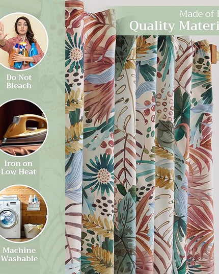 Maison d'Hermine Curtains for Living Room 100% Cotton 84 inch Length Two Panels Window Curtains for Bedroom with Loop & Rod Pockets - Oasis, 50" W x 84" L