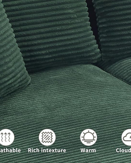 PELUMY 108.7" L-Shaped Modular Sectional Sofa with Oversized Chaise, Cloud Couch with Memory Foam, No Assembly Required Sleeper Sofa for Small Space Living Room, Apartment (Green, Corduroy)