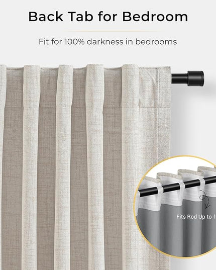 INOVADAY 100% Blackout Curtains for Bedroom, Black Out Curtains 80 Inch Long, Clip Rings Linen Blackout Drapes, Thermal Insulated Room Darkening for Living Room, 2 Panels - Beige,W50xL80