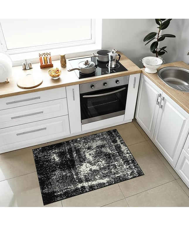 Keen Home Design Area Rugs - 2x3 Non-Shedding, Abstract Rugs for Kitchen, Living Room, Bedroom, Dining Room, Entryway - Size: 2' x 3', Abstract Black
