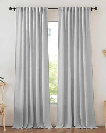 NICETOWN Linen Pinch Pleat Blackout Curtains 84 inch Long for Living Room Bedroom, Thermal Insulated Window Treatments Privacy with Light Filtering for Home, 52 x 84 inch, 2 Panels, Light Grey