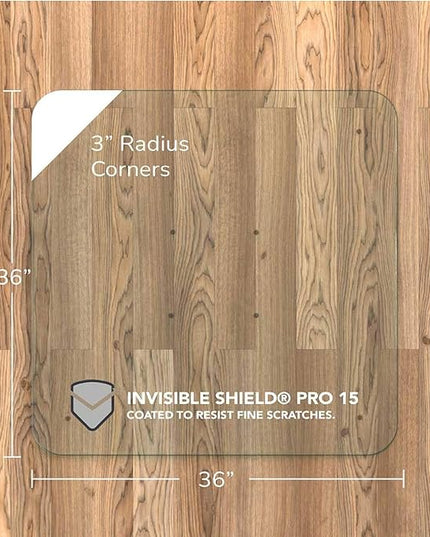 Vitrazza Glass Chair Mat 36” x 36” Superior ¼" Thick, Chiaro Standard Clear, Certified Tempered Safety Glass, Delivers a Smooth Glide, Protects Carpet or Wood, Beautiful in Home or Office.