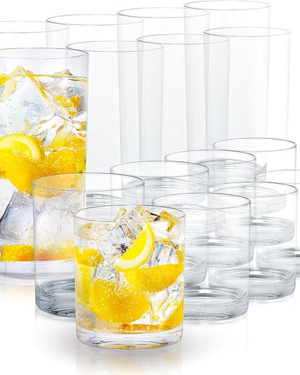 Zulay Kitchen Acrylic Plastic Glasses Drinkware - 16 Piece Unbreakable Drinking Glasses - BPA-Free, Reusable Plastic Tumblers for Home & Outdoors - Stackable, Lead-Free & Dishwasher Safe - (12&16oz)