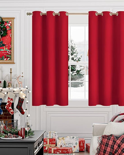 YoungsTex Red Blackout Curtains for Short Window 45 Inches Length - Thermal Insulated with Grommet Room Darkening Drapes for Kitchen Bedroom, 2 Panels, 42 x 45 Inch