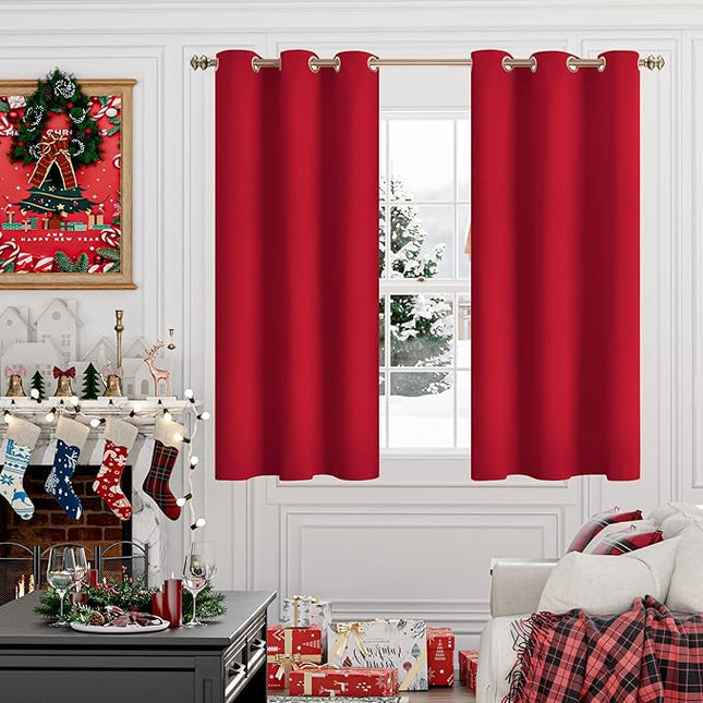 YoungsTex Red Blackout Curtains for Short Window 45 Inches Length - Thermal Insulated with Grommet Room Darkening Drapes for Kitchen Bedroom, 2 Panels, 42 x 45 Inch