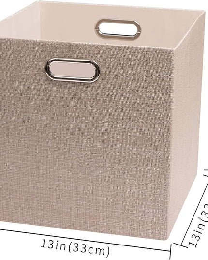Posprica Storage Cube Basket Bins,13×13 Foldable Storage Boxes for Closet Organizer Shelf Cabinet Bookcase,Thick Fabric Drawer,Set of 4, Beige