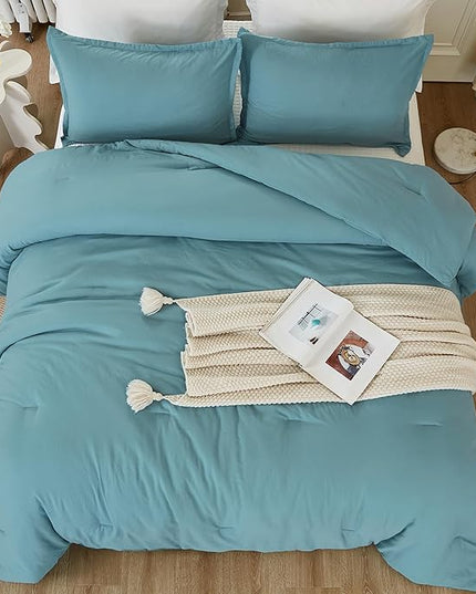 Litanika Comforters Grayish Teal Oversized Queen Size, 3 Pieces Lightweight Solid Bedding Comforter Set, All Season Fluffy Bed Set (98x98In Comforter & 2 Pillowcases)