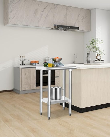 HARDURA Stainless Steel Commercial Work Table Prep Work Metal Table 14×24 Inches with Undershelf and 2" Backsplash Heavy Duty NSF 430 for Kitchen Food Prep