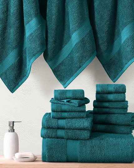 LANE LINEN 100% Cotton 6 Piece Bath Towel Set - Ring Spun, Quick Dry, Super Soft & Highly Absorbent - 2 Bath, 2 Washcloths, 2 Bathroom Hand Towels - Hotel Quality Luxury Bathroom Towel Set - Sea Port