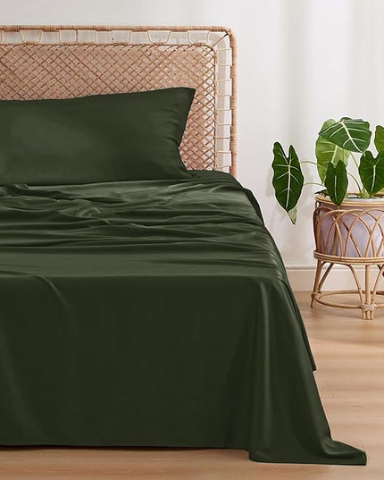 Bedsure Cooling Sheets Twin, Rayon Derived from Bamboo, Breathable & Soft Twin Sheets Set, Deep Pocket Up to 16 Inches, Hotel Luxury Silky Bedding for Hot Sleepers, Olive Green