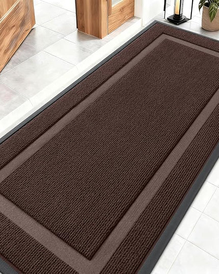 OLANLY Front Door Mat Indoor Outdoor Entrance, Waterproof All-Season, All-Weather Doormat, Sturdy Natural Rubber, Fade Resistant, Low Profile, Easy Clean Patio Porch Entryway Mat, 59x23, Dark Brown