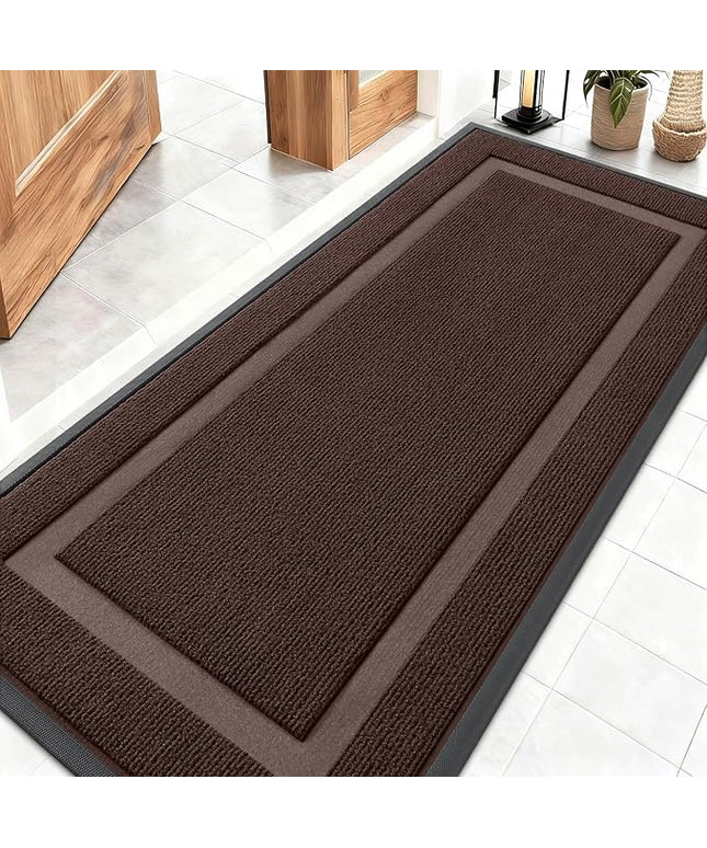 OLANLY Front Door Mat Indoor Outdoor Entrance, Waterproof All-Season, All-Weather Doormat, Sturdy Natural Rubber, Fade Resistant, Low Profile, Easy Clean Patio Porch Entryway Mat, 59x23, Dark Brown