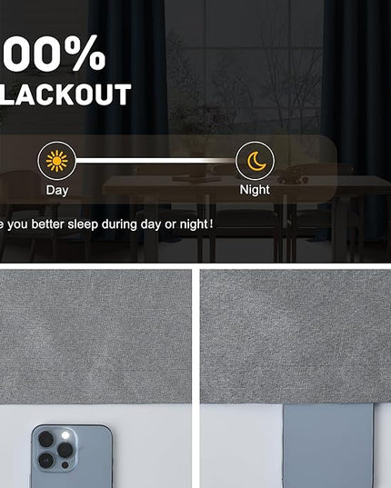 Light Weight Curtains 100% Blackout Linen Textured Curtains 96 Inch Length for Living Room, Bedroom, Full Blackout Curtains with Grommets Top, Gray, 37" W x 96" L, 2 Panels